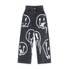 Trendy Unisex Vintage Graffiti Jeans High Waist Wide Leg Wild Casual Chic Pants Retro Style Streetwear Cool Straight Trousers