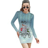 Triple A Women Dresses Sexy Long Sleeve Wrap Christmas Printing Casual Party