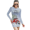 Triple A Women Dresses Sexy Long Sleeve Wrap Christmas Tree Printing Casual Party