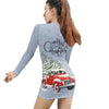 Triple A Women Dresses Sexy Long Sleeve Wrap Christmas Tree Printing Casual Party