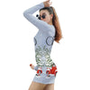 Triple A Women Dresses Sexy Long Sleeve Wrap Christmas Tree Printing Casual Party