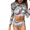 Tropical Leaves Flowers Print Bikinis Women Long Sleeve Swimwear Boho Summer High Waist Bathing Suit Female Floral Biquinis