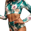 Tropical Leaves Flowers Print Bikinis Women Long Sleeve Swimwear Boho Summer High Waist Bathing Suit Female Floral Biquinis