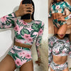 Tropical Leaves Flowers Print Bikinis Women Long Sleeve Swimwear Boho Summer High Waist Bathing Suit Female Floral Biquinis