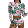 Tropical Leaves Flowers Print Bikinis Women Long Sleeve Swimwear Boho Summer High Waist Bathing Suit Female Floral Biquinis
