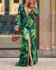 Tropical Print Plunging Neck Split Thigh Maxi Dress Women Sexy Long Dresses