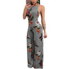 Fashion Women Floral Jumpsuits Wide Leg Summer Beach Overalls Casual Striped Rompers Backless Printed Jumpsuit Female
