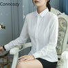 Turn Down Collar Long Sleeve Slim Work Blouses Office Ladies Shirt Casual Women Slim Single Breasted Tops White Blusas Mujer