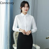 Turn Down Collar Long Sleeve Slim Work Blouses Office Ladies Shirt Casual Women Slim Single Breasted Tops White Blusas Mujer