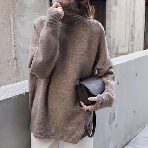 Turtleneck Cashmere Sweater Women Solid Knitted Sweater Winter Thicken Pullover Casual Long Sleeved Warm Jumper Loose Pull Femme