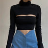 Turtleneck Knitted Sweaters Women Solid Sexy Sheath Hollow Out Sweatshirts Autumn Long Sleeve Pullovers Female Crop Tops