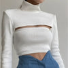 Turtleneck Knitted Sweaters Women Solid Sexy Sheath Hollow Out Sweatshirts Autumn Long Sleeve Pullovers Female Crop Tops