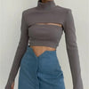 Turtleneck Knitted Sweaters Women Solid Sexy Sheath Hollow Out Sweatshirts Autumn Long Sleeve Pullovers Female Crop Tops