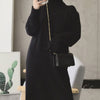 Turtleneck Long Knit Dress Woman Autumn Apricot Solid Loose Style Elegant Maxi Knitting Vestido Woman Dress Fall Keep Warm