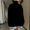 Turtleneck Winter Pullover Women Side Split Knitted Sweater Casual Loose Long Sleeve Knitwear Female Solid Warm Jumper