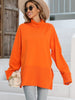 Turtleneck Winter Pullover Women Side Split Knitted Sweater Casual Loose Long Sleeve Knitwear Female Solid Warm Jumper