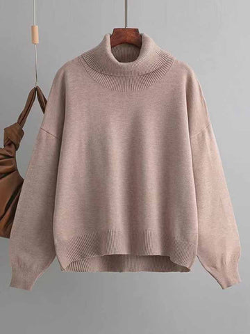 Turtleneck Winter Sweater Women Casual Oversized Knitted Pullover Solid Long Sleeve Knitwear Female Loose Warm Jumper