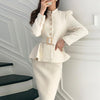 Tweed Set Skirts Suit Two Piece Fall Winter Office Lady Casual French Korean Style Slim Fit Blazer Skirt Woman Clothes