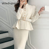 Tweed Set Skirts Suit Two Piece Fall Winter Office Lady Casual French Korean Style Slim Fit Blazer Skirt Woman Clothes