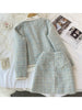 Tweed Short Cardigan Jacket + Irregular Skirt + White Long-sleeved Lace-up Shirt Three-piece Suit Women's Spring British Style