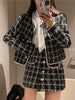 Tweed Short Cardigan Jacket + Irregular Skirt + White Long-sleeved Lace-up Shirt Three-piece Suit Women's Spring British Style