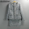 Tweed Skirt Suit Women  2 Two Piece Set Woolen Jacket Coat Vintage Fringe Mini Skirt Ladies Autumn Winter Clothes