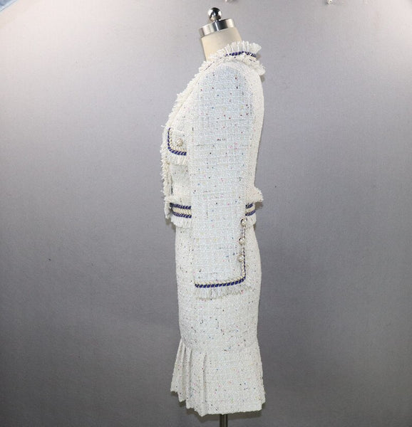 Tweed Suit Women Runway Brand Wool Short Jacket Blazer High Waist Pleatd Skirt Two Piece Set Autumn Winter Outfits Female