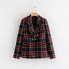 Tweed Women Plaid Blazer Double Breasted Long Sleeve Spring Autumn Office Lady Suit Jacket Notched Collar Red Blazers for Female