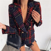 Tweed Women Plaid Blazer Double Breasted Long Sleeve Spring Autumn Office Lady Suit Jacket Notched Collar Red Blazers for Female