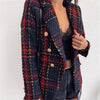 Tweed Women Plaid Blazer Double Breasted Long Sleeve Spring Autumn Office Lady Suit Jacket Notched Collar Red Blazers for Female