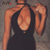 Twine tie the same series Package hip Deep V Halter black and white dress Wear more clothes Lace sexy nightclub loaded summer Hi