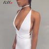 Twine tie the same series Package hip Deep V Halter black and white dress Wear more clothes Lace sexy nightclub loaded summer Hi