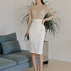 Two Piece Set Summer Office Skirts White Slim Sheath Pencil Skirts Suit For Female 2Pcs Women Long Sleeve Hollow Out Shirt Top