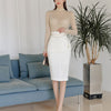 Two Piece Set Summer Office Skirts White Slim Sheath Pencil Skirts Suit For Female 2Pcs Women Long Sleeve Hollow Out Shirt Top