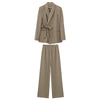 Two Piece Set Women Blazer and Pants Suit Lace Up Matching Sets Office Lady 2022 Autumn Outfits