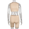 Two Piece Set Women Color Blocking Tracksuits Sexy O Neck Sleeveless Crop Tank Tops+High Waist Skinny Shorts Outfits 2023 Summer