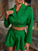 Two Piece Set Women Party Club dress sets Green Office Ladies Blazer and Ruffles Pleated Shorts Buttons 2 Piece Suits Female Set
