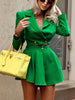 Two Piece Set Women Party Club dress sets Green Office Ladies Blazer and Ruffles Pleated Shorts Buttons 2 Piece Suits Female Set