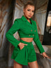 Two Piece Set Women Party Club dress sets Green Office Ladies Blazer and Ruffles Pleated Shorts Buttons 2 Piece Suits Female Set