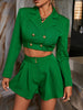 Two Piece Set Women Party Club dress sets Green Office Ladies Blazer and Ruffles Pleated Shorts Buttons 2 Piece Suits Female Set