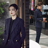Two Piece Sets Women's Striped Printed Office Loose Casual Classic Long Sleeve Blazer Chic Elegant High Waist Long Pant Suit