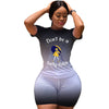 Two Piece Shorts Sets Women Gradient O Neck T Shirt Tops Outfits Summer Letter Print Casual Drawstring Shorts Suits