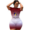 Two Piece Shorts Sets Women Gradient O Neck T Shirt Tops Outfits Summer Letter Print Casual Drawstring Shorts Suits