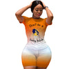 Two Piece Shorts Sets Women Gradient O Neck T Shirt Tops Outfits Summer Letter Print Casual Drawstring Shorts Suits