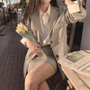 Two-Piece Suit Solid Suit With Suit Collar Female Korean Temperament Loose Suit Woman Casual Slim A-Line Skirt Ladies 2023