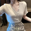 Two-Piece Suit V-neck Purple Top Women's Summer Pleated Western Style Ruffled Short Sleeves Chiffon Shirt Skirt