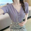 Two-Piece Suit V-neck Purple Top Women's Summer Pleated Western Style Ruffled Short Sleeves Chiffon Shirt Skirt