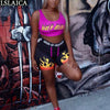 Two Piece Tank Top&Biker Shorts Letter Flame Print Casual Women Suits Sporty Outfits For Women Fitness Sets For Women
