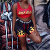Two Piece Tank Top&Biker Shorts Letter Flame Print Casual Women Suits Sporty Outfits For Women Fitness Sets For Women
