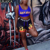 Two Piece Tank Top&Biker Shorts Letter Flame Print Casual Women Suits Sporty Outfits For Women Fitness Sets For Women